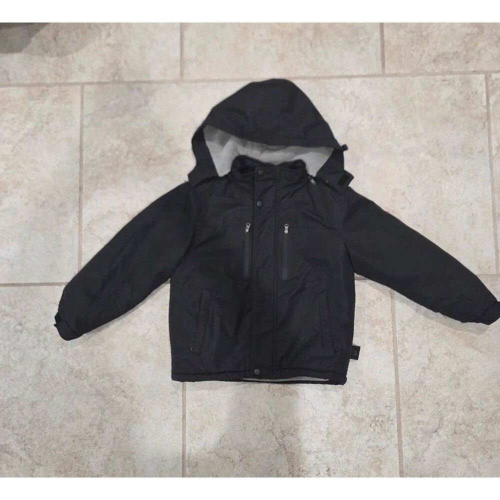 Pursky Kids Waterproof Winter Ski Jacket Black Fleece Lined Hooded Coat Size 6/7